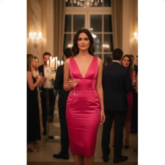 Vintage D&G Dolce & Gabbana Pink Cocktail Sleeveless Deep Plunge Dress, Size 4 - Picture 1 of 16